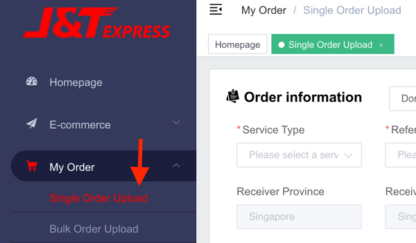 Creating an order via J&T platform